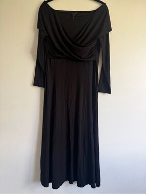 Ann Taylor Black Long Sleeve Off-Shoulder Midi Dress